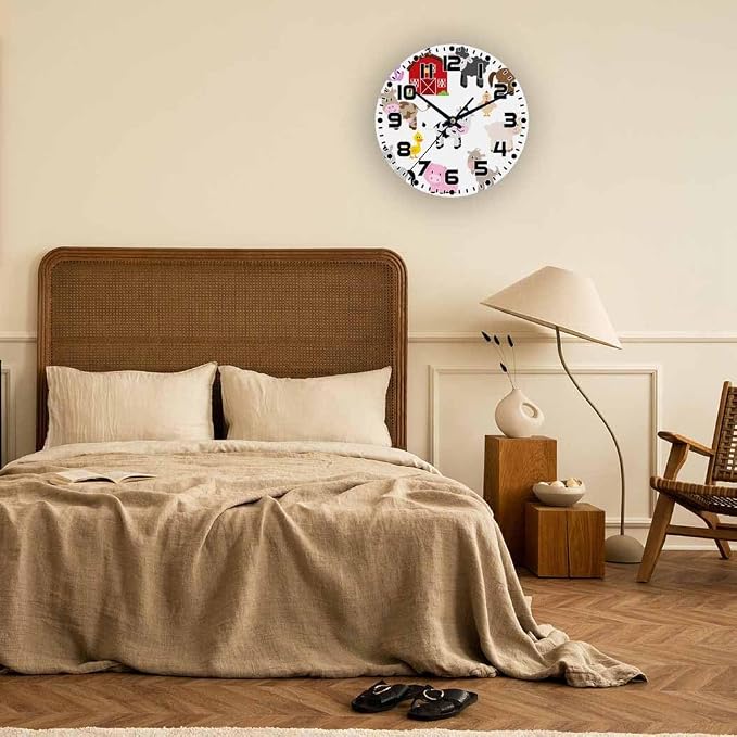 Farm Animals and Barn Wall Clock Pigs Rabbits Goats Chickens Battery Powered Wall Clock Silent Non Ticking 10 Inch for Living Room, Kitchen, Home,Bathroom, Bedroom