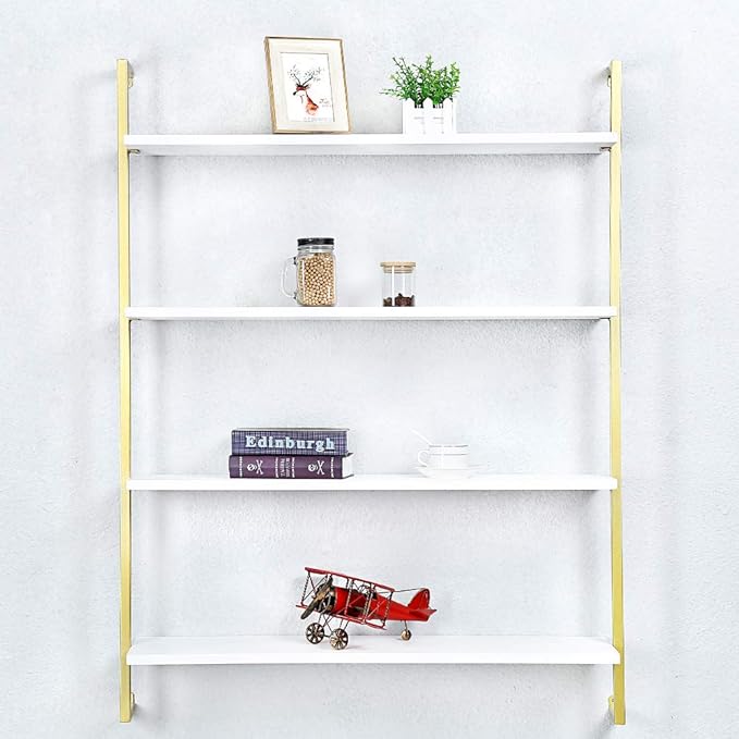 Industrial Metal Wall Shelf,Floating Wood Shelves Wall Mounted,36in Real Wood Book Shelves,4 Tier for Bedrooms Office