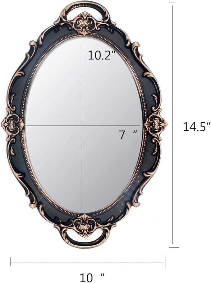 Eaoundm 14.5 x 10 inchs Oval Antique Decorative Wall Mirror Vintage Hanging Mirror (Brown 2 Pcs)