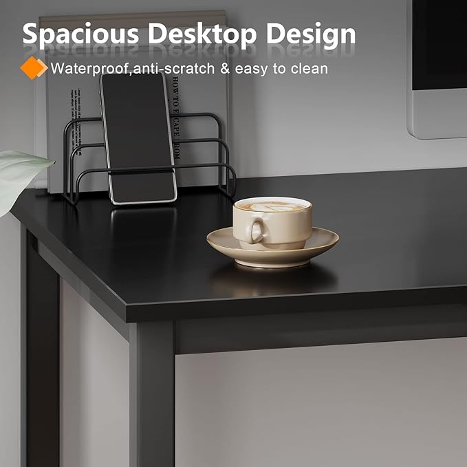 Need 63 Inch Large Computer Desk - Modern Simple Style Home Office Gaming Desk, Basic Writing Table for Study Student, Large Legroom, Black Metal Frame, Black