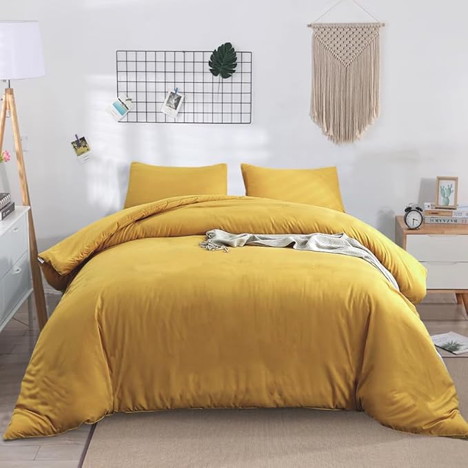 Pureant Mustard Yellow Comforter Set Full Dark Yellow Bedding Comforter Sets Yellow Full Comforter for Women Girls Soft Turmetric Yellow Full Size Comforter Sets Solid Ginger Yellow Blanket Durable