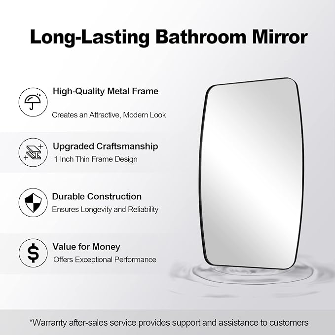 ANDY STAR Black Oval Mirrors for Bathroom, Large 24x36’’ Matte Black Metal Framed Oblong Wall Mirror, Modern Black Vanity Mirror in Stainless Steel Frame Wall Mount Horizontal or Vertical