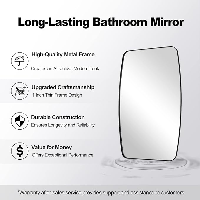 ANDY STAR 22x30 Black Bathroom Mirror, Oblong Vanity Mirror with Stainless Steel Metal Frame, Matte Black Oval Mirror for Over Sink, Modern Anti Rust Wall Mounted