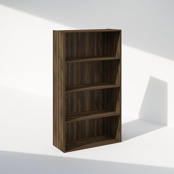 Furinno Simple Book Shelf, 4-Tier Bookshelf, Bookcase with Open Shelf, 9.4 x 23.6 x 41.7, for Living Room, Bedroom, Home Office, Columbia Walnut
