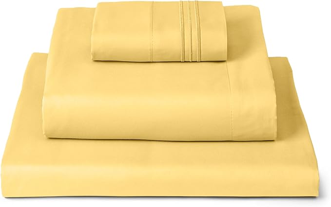 Mellanni Twin Sheets Set - 3 PC Iconic Collection Bedding - Hotel Luxury, Extra Soft, Cooling Bed Sheets - Wrinkle, Fade, Stain Resistant (Twin, Yellow)