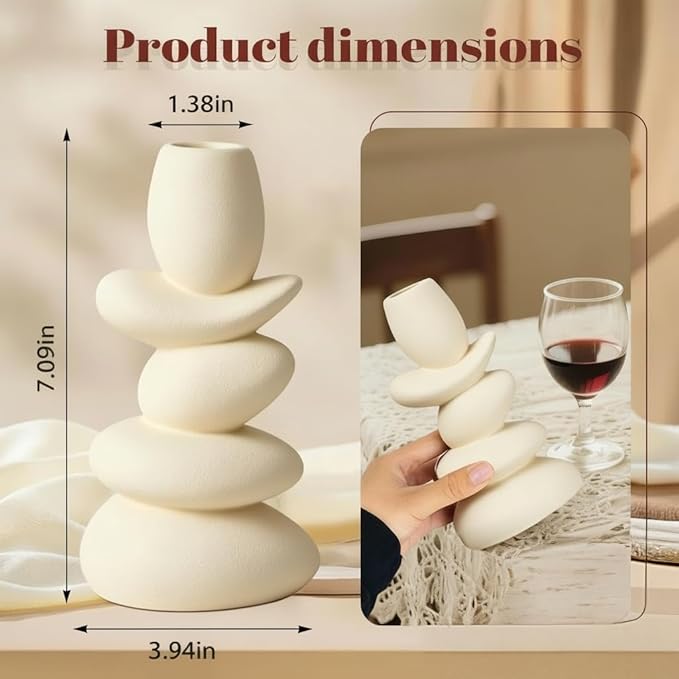 Faux Pebble Candlestick Holders,Set of 2 Natural Style Taper Candle Holders Candle Sticks Holder Decor for Dining Home Decor Table Centerpieces,Fits 0.87'' Thick Candles (Cream White)