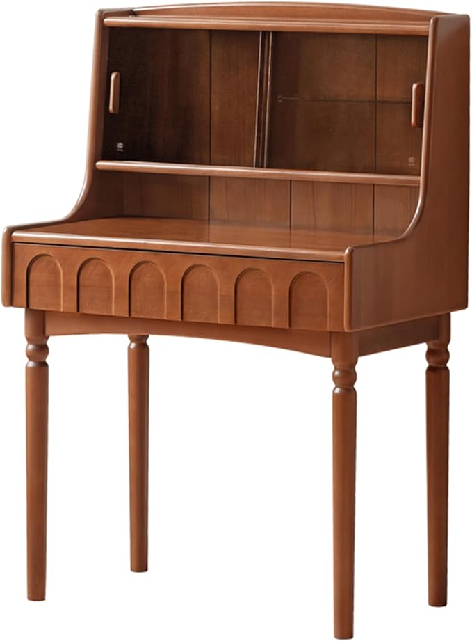 YESWOOD Makeup Vanity Desk, Solid Poplar Wood Dressing Table with LED Light, Makeup Desk and Vanity Table for Bedroom, Teak Color, 20" D x 28" W x 50" H