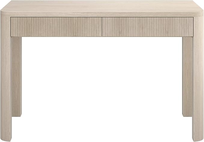 Henn&Hart 48" Fluted Modern Rectangular Wooden Home Office Desk Computer Desk Writing Table with 2 Ribbed Storage Drawers for Bedroom, Living Room, or Home Office, Beech White