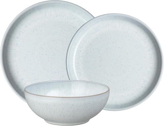 Denby - White Speckle Dinner Set For 4-12 Piece Ceramic Stoneware Tableware Set - Dishwasher Microwave Oven Safe - Scratch Chip Resistant