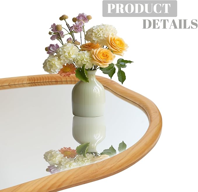 Irregular Wood Wall Mirror,22X32 Inch Asymmetrical Wavy Nature Decorative Farmhouse French Country Mirror for Bathroom, Living Room,Vanity, Nursery,Entryway