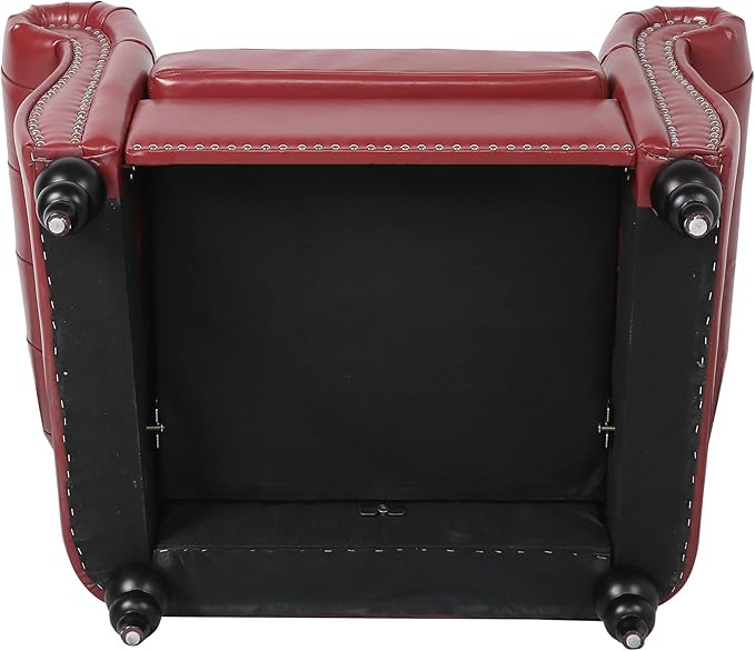 LEVNARY Leather Upholstered Armchair, Mid-Century Modern Single Sofa Chair with Rolled Arms and Nailhead, Tufted Pu Leather Chesterfield Chair for Home Bedroom Reading Room (Wine Red)