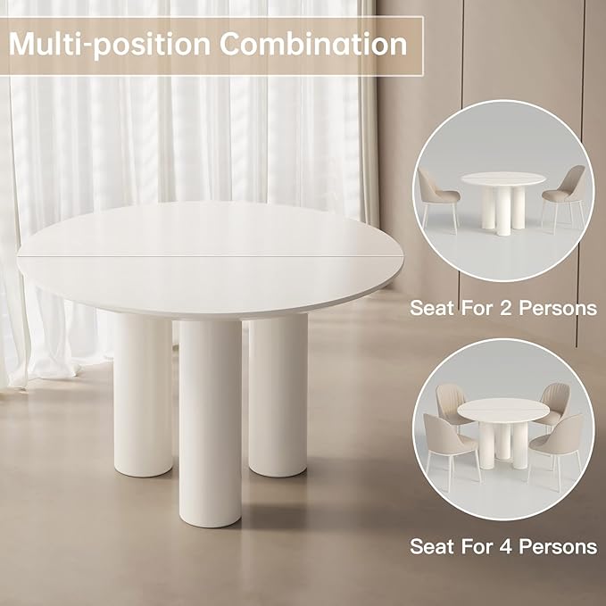 46.06" White Dining Table for 4 Round Kitchen & Dining Room Tables with Thicken Tabletop and Wooden Legs Circle Leisure Coffee Dinette Table for Kitchen, Living Room, Office