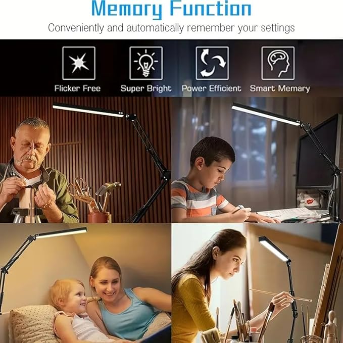 LED Desk Lamp with Eye-Caring 3 Modes 10 Brightness, Adjustable Swing Arm Long Flexible Lamp for Office Workers and Students, USB Port