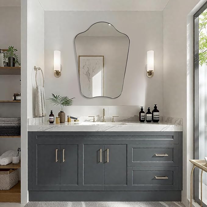 ANDY STAR Brushed Nickel Bathroom Mirror, 30x40 Scalloped Wall Mirror for Vanity, Curved Shaped Mirror for Entryway, Bedroom, Anti-Rust Stainless Steel Frame