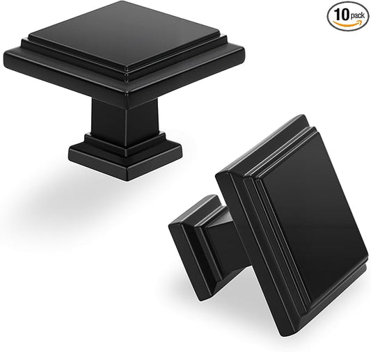 Lardmon 10 Pack Matte Black Cabinet Knobs Drawer Knobs Modern Cabinet Pulls Kitchen Cabinet Handles Kitchen Cabinet Hardware Timeless Drawer Pulls for Dresser Cupboard Wardrobe, M-Black(1x10)