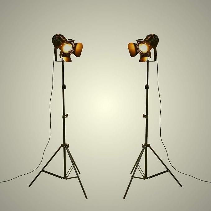 Vintage Industrial Black Retro Tripod Adjustable Floor lamp Parking Light, 5 Meter Cable with Foot Switch Parking Light Tripod gooseneck for Living Room Bedroom Office bar Lighting (Pack of 2)