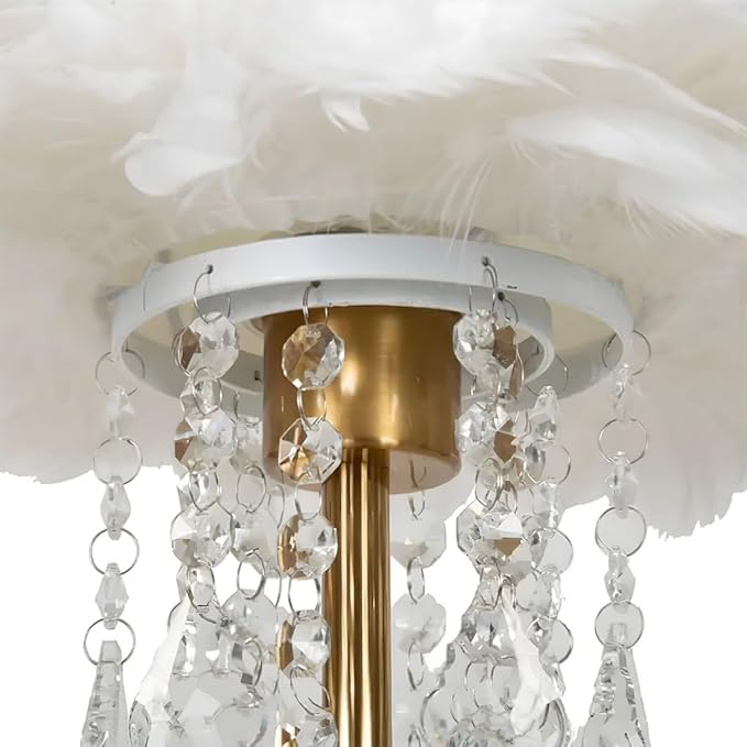 Fandian Feather Table Lamp White with LED Bulb Plug in Feather Night Lights Bedside Lamps for Mother Girlfriend Home Girl Room Wedding Decoration
