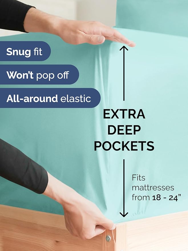 Extra Deep Cal King Sheet Set - 6 Piece Breathable and Cooling Sheets - Hotel Luxury Bedding for Women, Men, Kids & Teens - Easy & Secure Fit - Soft and Wrinkle Free - Extra Deep Pockets - Spa Blue