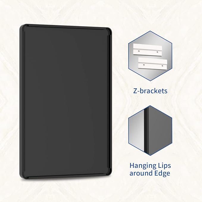 WEER Black Metal Framed Mirror, 60X28 Inch Rectangular Matte Black Wall Mirror for Bathroom, Rounded Corner Black Bathroom Vanity Mirror, Tempered Glass, Anti-Rust, Hangs Horizontal or Vertical