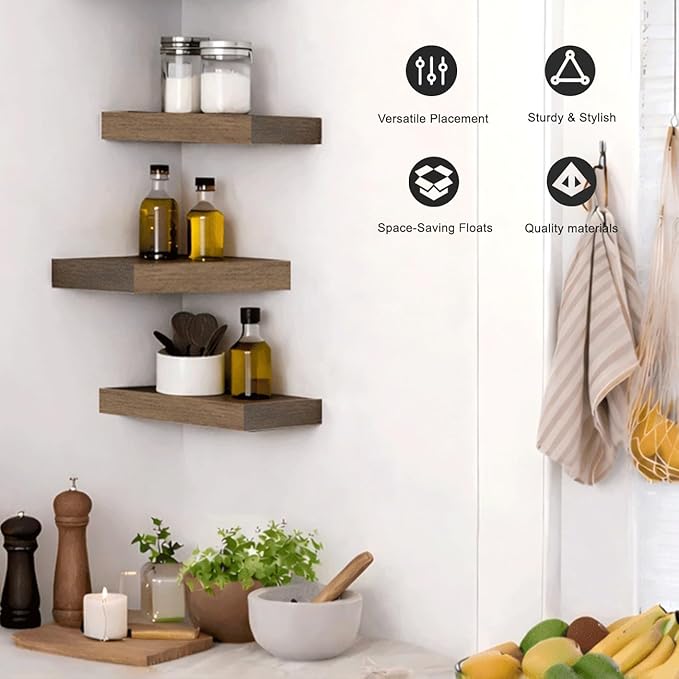 Bathroom Floating Shelves for Wall, Smoke Gray Small 11.8" Floating Shelf for Storage, Display and Farmhouse Rustic Home Decor, Perfect Over Toilet for Bedroom, Kitchen or Living Room, 2-Pack