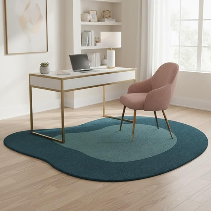 Minimalist Irregular Area Rug 10ft Modern Abstract Shaped Rug for Living Room Bedroom Diningroom Non Slip Washable Carpet Boho Art Home Office Guestroom Easy Clean Stain Resistant Floor Mat Teal Blue