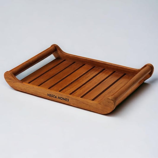 Vesta Homes Large Teak Wood Rectangular Serving Tray for Home, Kitchen, Restaurant, Office Organizer, Dining Table|Premium Serving Trays|38 X 25 X 6 Cm|Handmade in India