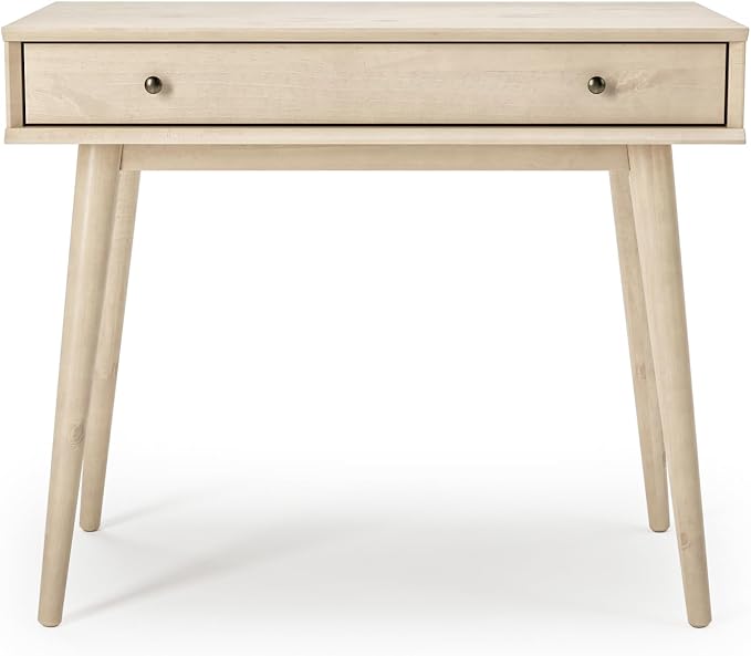 Camaflexi Mid-Century Modern Writing Desk / 35.83" W/Study Writing Table/Solid and Manufactured Wood/Natural Variations of Wood Grains/One Drawer/Partial Assembly, Light Oak