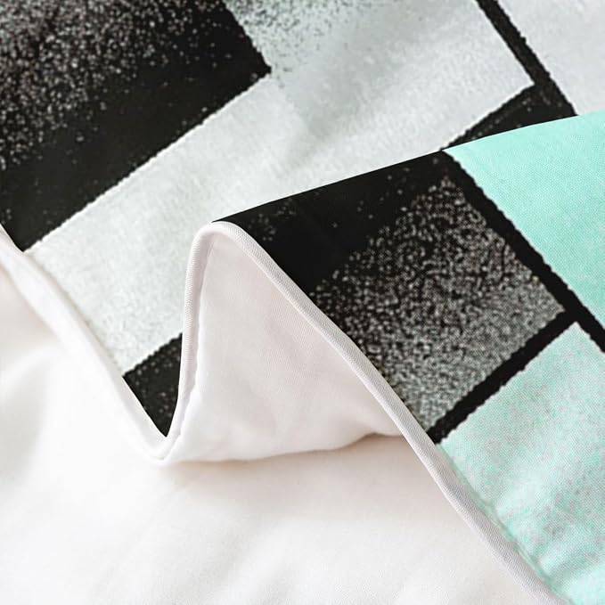 Erosebridal Green Black Geometric Abstract 100% Cotton Duvet Cover Twin Modern Square Striped Bedding Set for Kids Teens Adults Minimalist Art Comforter Cover Contemporary Aesthetic Bed Set 2 Pcs