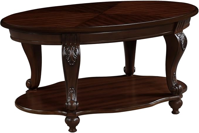 42'' Oval Wood Coffee Table for Living Room, Mid Century Farmhouse Round Coffee Tables for Apartment, Easy Assembly Traditional Coffee Table Centre Table Retro Cocktail Table, Cherry