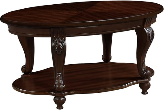42'' Oval Wood Coffee Table for Living Room, Mid Century Farmhouse Round Coffee Tables for Apartment, Easy Assembly Traditional Coffee Table Centre Table Retro Cocktail Table, Cherry