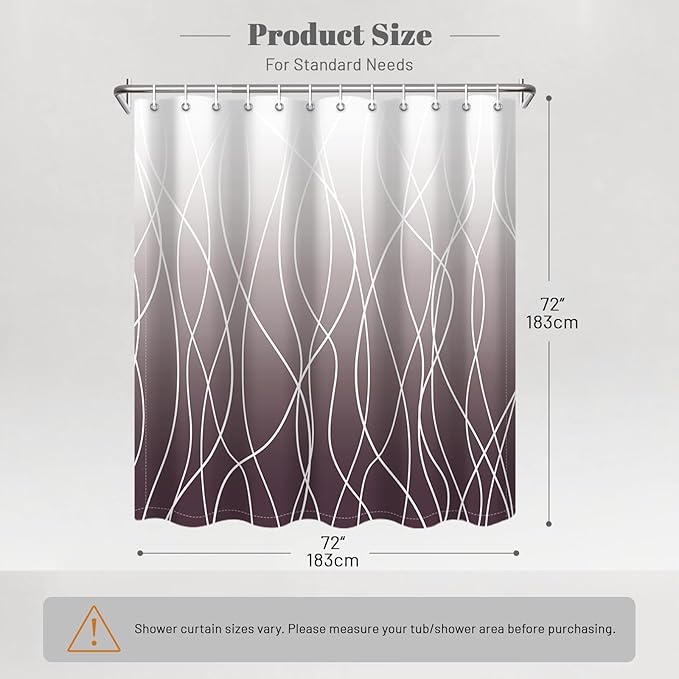 Punkray Burgundy Striped Polyester Shower Curtain for Bathroom with Hooks, Shower Curtains for Bathroom, Waterproof Bath Accessories Hotel Style - Machine Washable 72 x 72