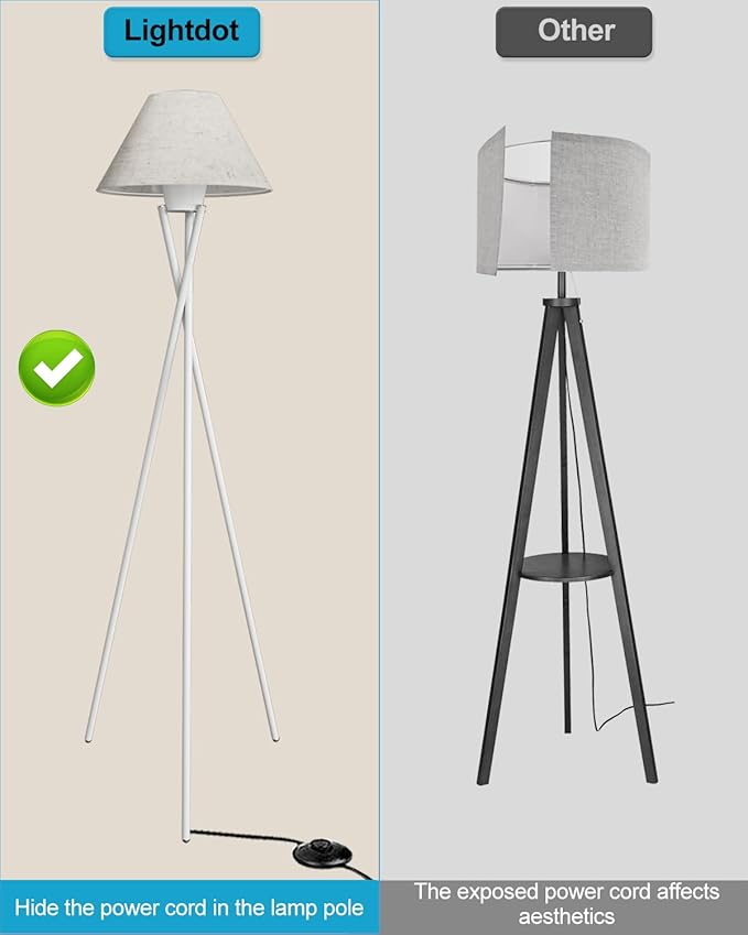 Tripod Floor Lamp, White Standing Lamps with E26 Bulb Included, Mid Century Modern Tall Lamps for Living Room Bedroom Home Decor