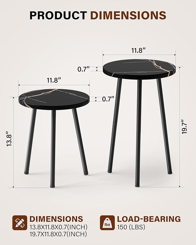 Plant Stand Indoor Tall: Corner Wood Plant Stand 2 Pack Mid Century Modern Decor - Small Round Plant Table for Indoor Plants - Outdoor Plant Holder for Patio Living Room Office (Black Marble)
