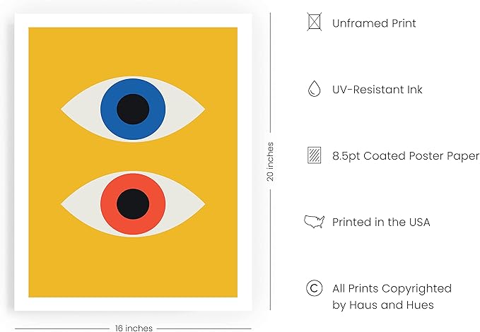 HAUS AND HUES Abstract Wall Art – Retro Geometric Prints, Bauhaus Style Evil Eye Artwork, Modern Contemporary Wall Decor (Unframed 16x20)