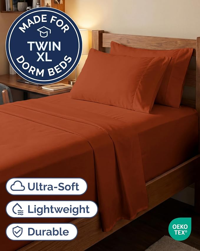 Extra Deep Twin XL Sheet Set - 4 Piece College Dorm Bed Sheets Set with Extra Deep Pockets - Ultra-Soft, Comfy & Breathable Bedding for Women, Men, Kids & Teens - Wrinkle & Fade Resistant - Terracotta