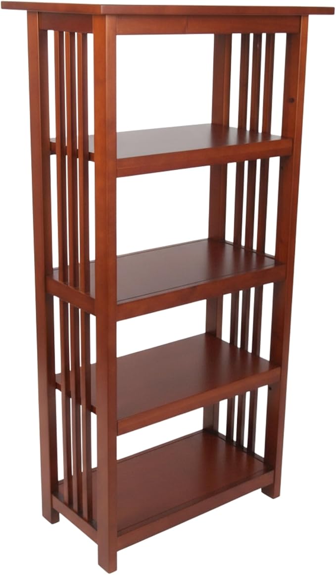 Alaterre Furniture Mission 4-Tier Bookcases with Adjustable Shelves – Mid-century Modern 48-Inch Wood Bookshelf for Living Room, Bedroom or Home Office (Cherry)