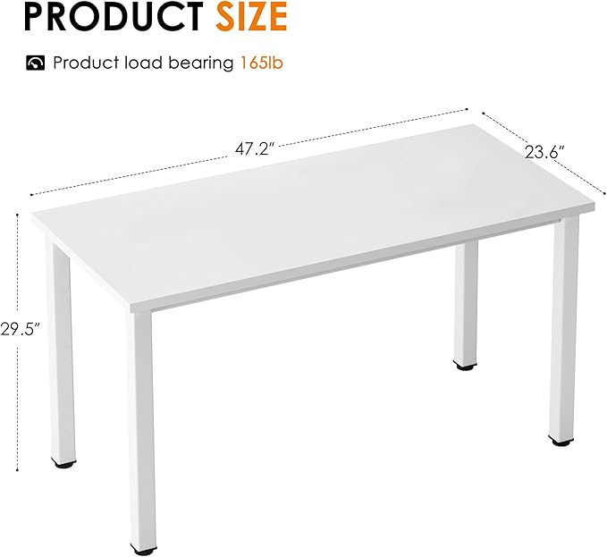 Need 47 Inch Computer Desk, Home Office Desk Gaming Writing Work Desk, Modern Simple Design, Large Legroom, Sturdy White Metal Frame, White Tabletop