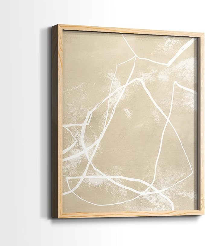 Renditions Gallery Set of 2 Peel & Stick Framed Prints, Neutral Abstract Wall Art, Beige Line Art Pattern Wall Decor, Re-Stickable - Ready to Hang - 22"x28" - NATURAL WOOD Frame LT588