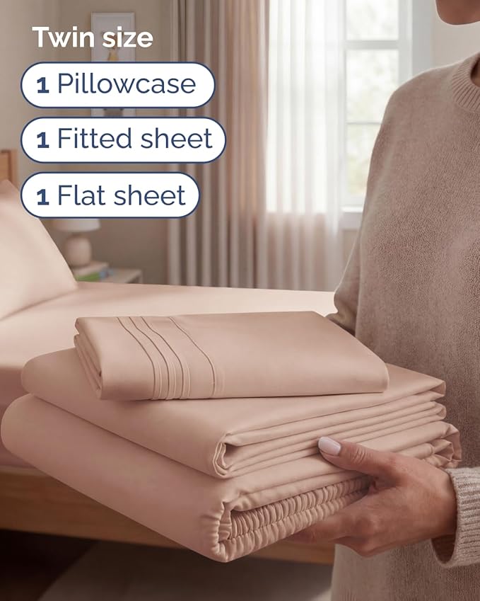 Twin Size 3 Piece Sheet Set - Comfy Breathable & Cooling Sheets - Hotel Luxury Bed Sheets for Women & Men - Deep Pockets, Easy-Fit, Extra Soft and Wrinkle Free Sheets - Mauve Oeko-Tex Bed Sheet Set
