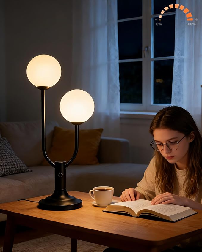Lightdot Globe Table Lamp for Bedroom Mid Century Modern Black Small Desk Lamp Dimmable 3000K Warmwhite Nightstands Lamp Bedside Table Lamp for Living Room Home Office(G9 Bulbs Included)