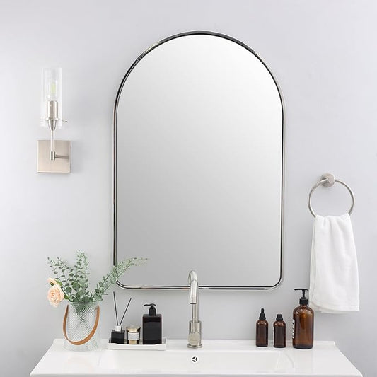 ANDY STAR Chrome Arched Bathroom Mirror, 24x36’’ Arched Wall Mirrors, Chrome Bathroom Vanity Mirror Over Sinks, Bathroom, Entryway in SUS304-Anti-Rust Tube Metal Frame Wall-Mounted Vertical 1’’ Deep