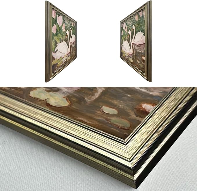 Vintage Framed Swan Decor Wall Art Pink and Green Girls Room Decor Girly Office Canvas Print Painting