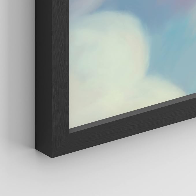 SIGNWIN Framed White Pastel Watercolor Rainbow Sky Clouds Wall Art, Set of 4 Abstract Geometric Wall Decor Prints, Nature Wilderness Wall Décor for Living Room, Bedroom - 11"x14" Black