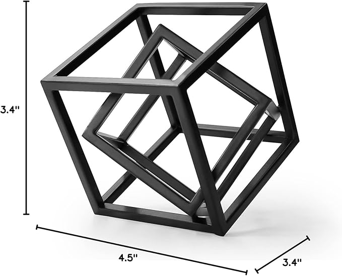 DreamsEden Small Geometric Sculpture, Metal Cube Decorative Ornaments Modern Home Decor Accent