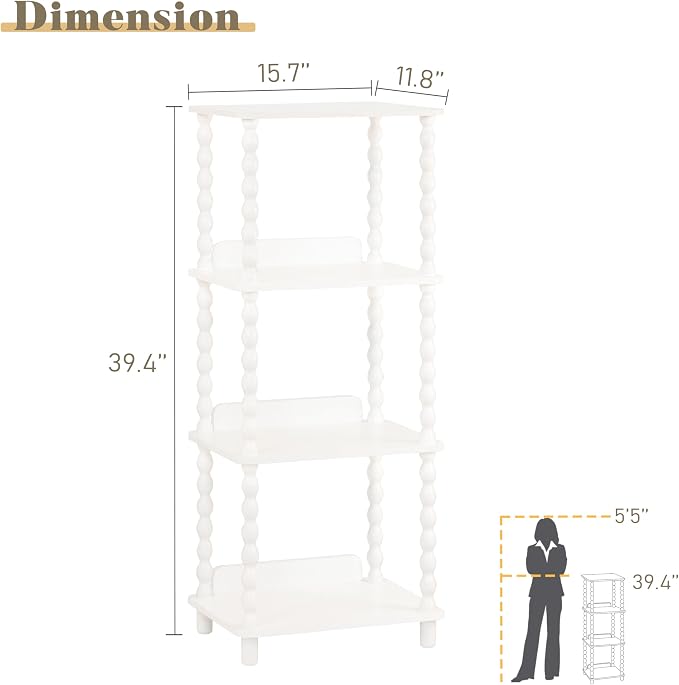 Fultyle Bookshelf, 4-Tier Bookcase with Open Shelves, Modern Book Shelf for Small Spaces, Bedroom, Living Room and Office with Solid Wood Legs (White)