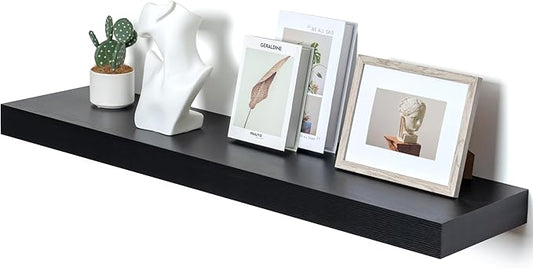 48 Inch Black Floating Shelf | 12 Inch Deep Floating Shelves Set of 1 | 48" D x 12" D Rustic Wood Shelves for Wall | Deep Black Shelves for Living Room Bathroom Laundry Room Kitchen