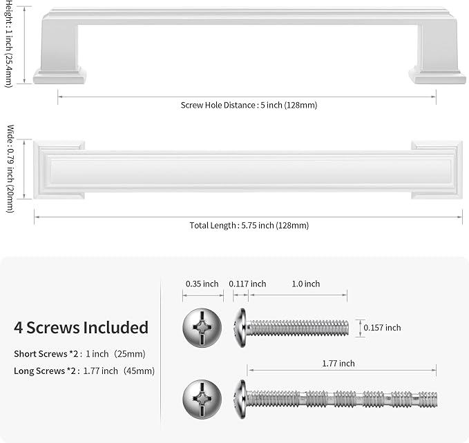 Lardmon 10 Pack 5 Inch(128mm) Hole Center Matte White Modern Cabinet Pulls Kitchen Cabinet Handles Kitchen Cabinet Hardware Timeless Drawer Pulls for Dresser Cupboard Wardrobe, Matte White(5x10)
