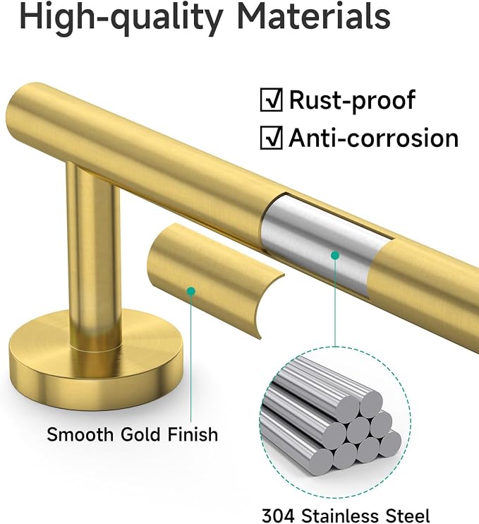 USHOWER Light Gold Towel Bar, 24-Inch Towel Racks for Bathroom Wall-Mounted, SUS304 Stainless Steel Towel Rod (Total Length 26-Inch)