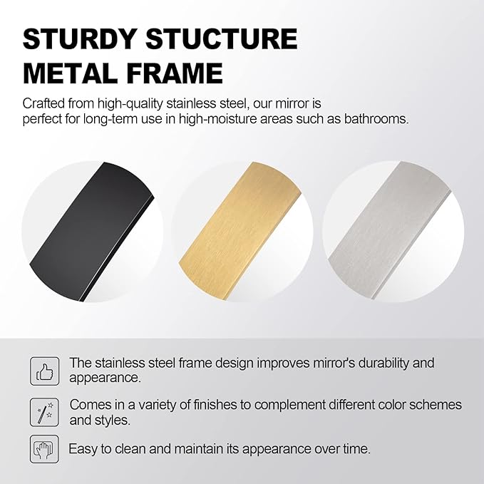 ANDY STAR 30 x 40 Inch Arched Mirror, Bathroom Mirror in Stainless Steel Metal Frame, Arch Top Rounded Corner Set Design Wall Mount Hangs Vertical