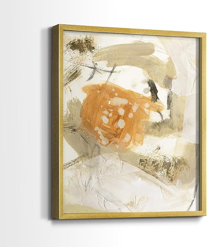 Renditions Gallery Set of 2 Peel & Stick Framed Prints, Neutral Abstract Wall Art, Earthy Tones Blended Brushstrokes Wall Decor, Re-Stickable - Ready to Hang - 22"x28" - GOLD Frame LT588